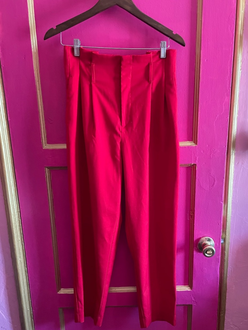 H&M Red High-Waist paper bag Tapered women’s Pants size 6 - Picture 4 of 4